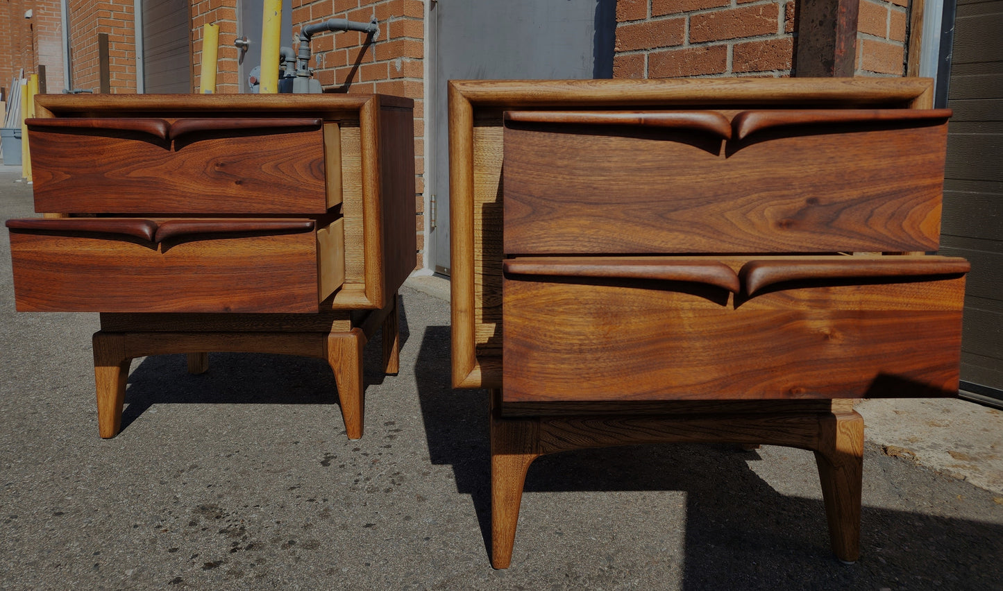 2 REFINISHED Sculptural Mid Century Modern Walnut Nightstands