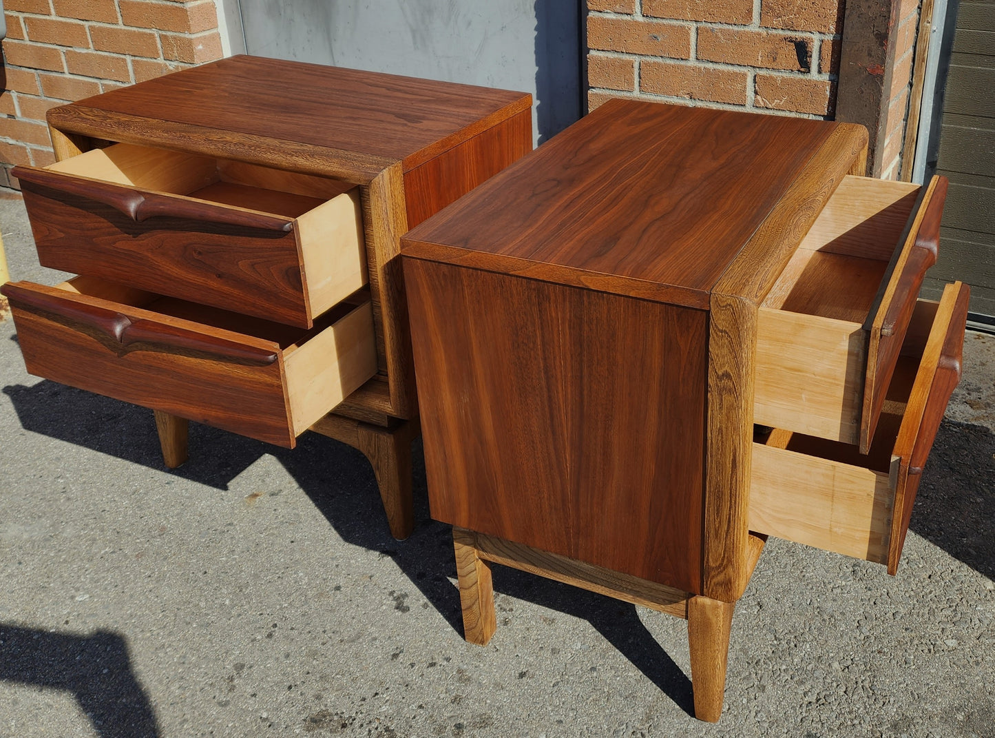 2 REFINISHED Sculptural Mid Century Modern Walnut Nightstands