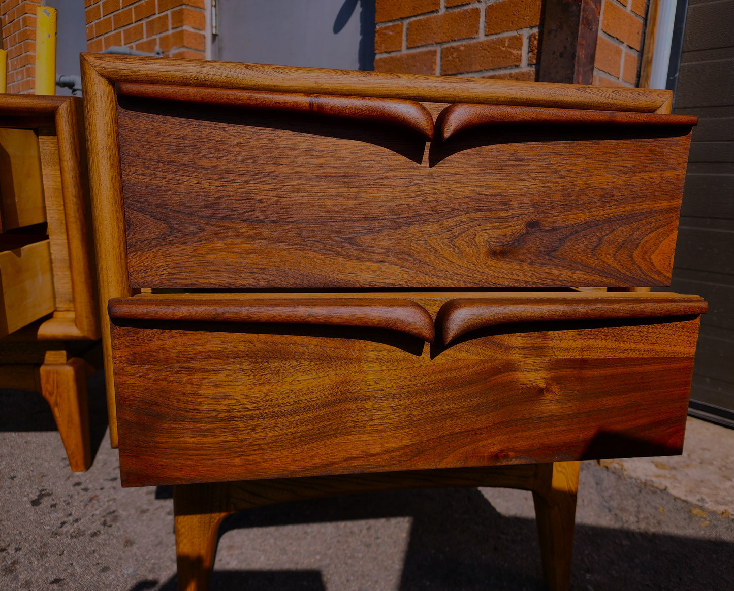 2 REFINISHED Sculptural Mid Century Modern Walnut Nightstands