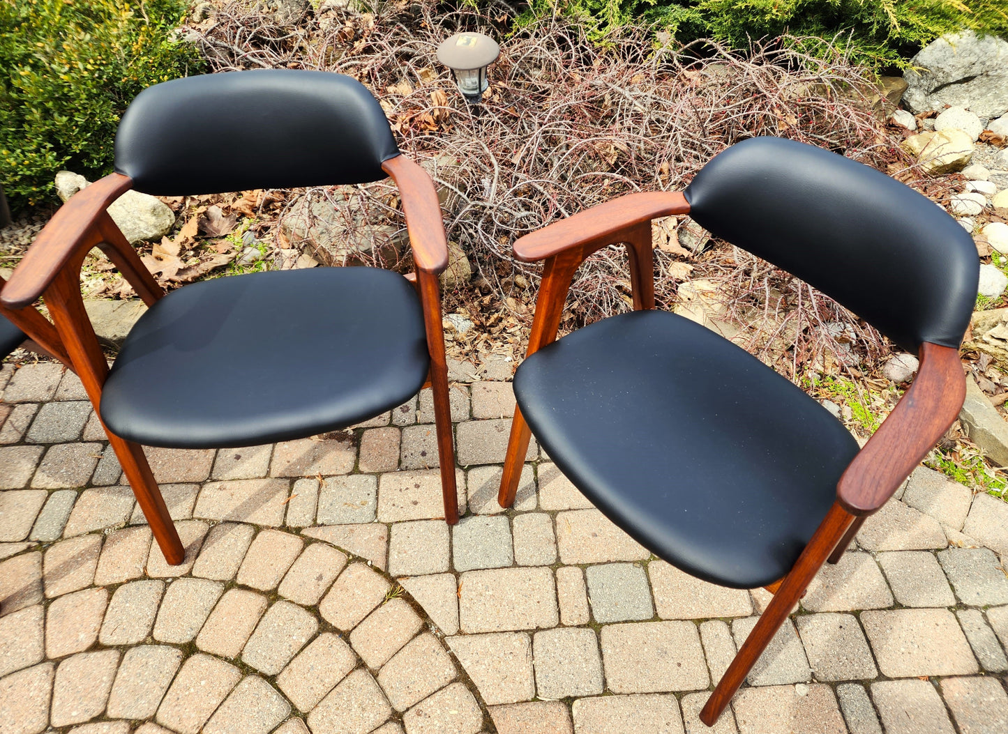 2 REFINISHED REUPHOLSTERED Mid Century Modern walnut armchairs