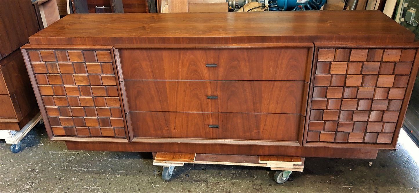 REFINISHED MCM Walnut Brutalist Bedroom SET in Paul Evans style, PERFECT