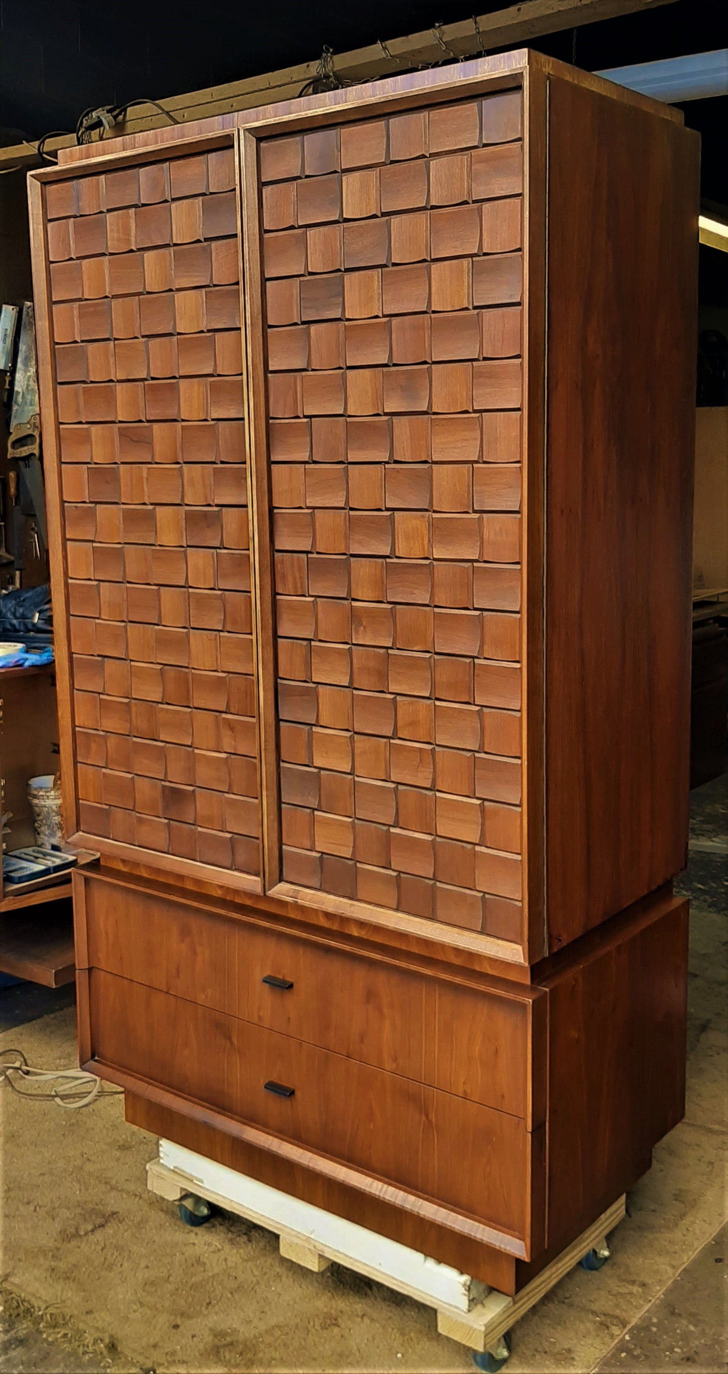 REFINISHED MCM Walnut Brutalist Bedroom SET in Paul Evans style, PERFECT