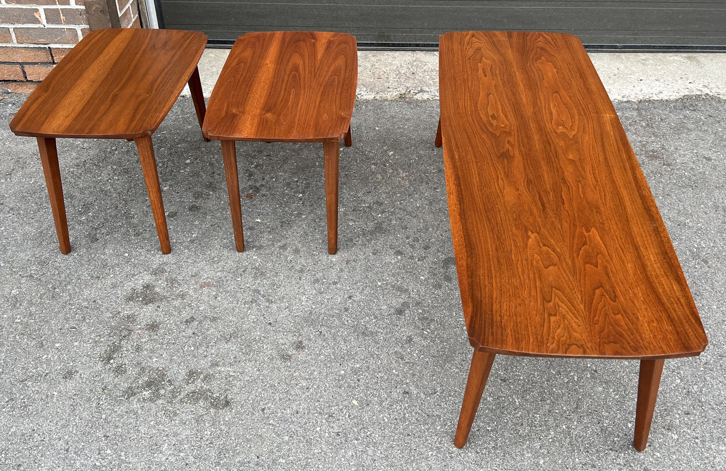 REFINISHED Mid Century Modern Solid Walnut Coffee Table & 2 End Tables