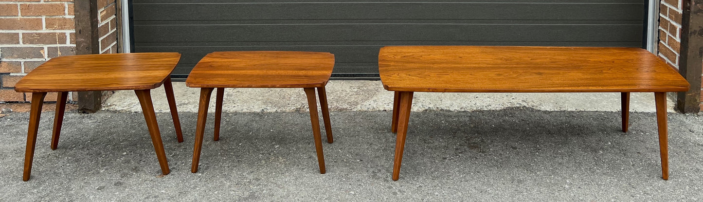 REFINISHED Mid Century Modern Solid Walnut Coffee Table & 2 End Tables