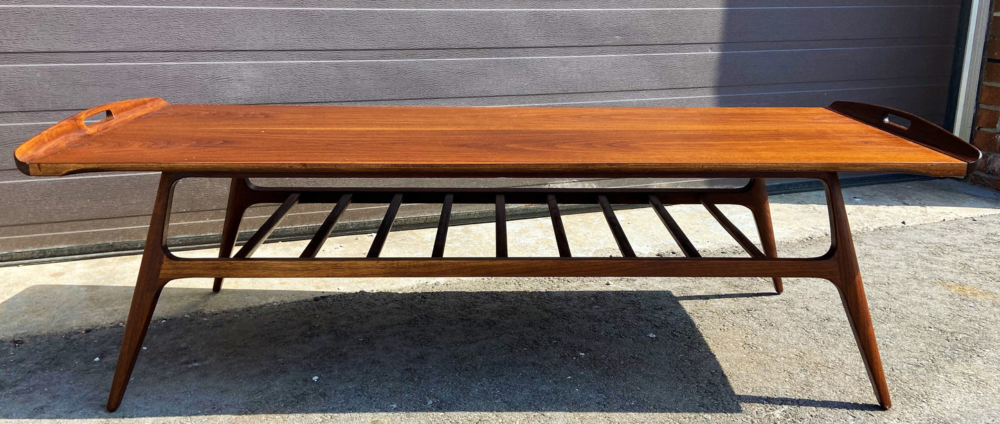 REFINISHED Mid Century Modern Walnut tray-style coffee table, Perfect