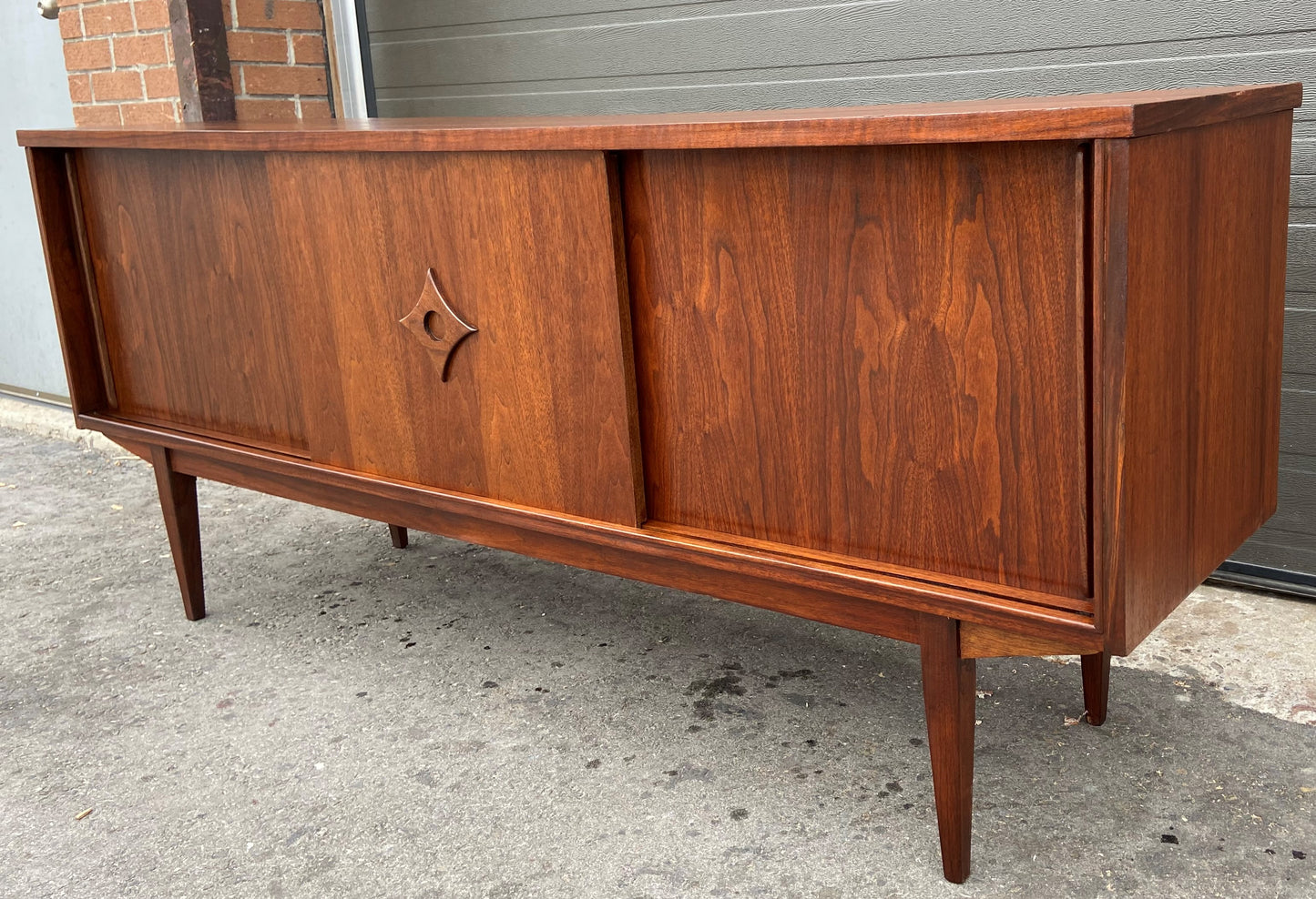 REFINISHED Mid Century Modern Walnut Sideboard Two-Sided/ Divider w 6 doors, 72"