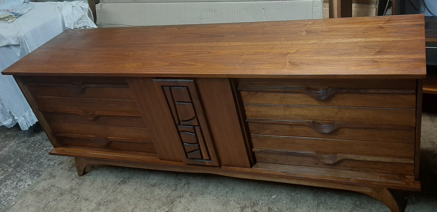 REFINISHED MCM Walnut Brutalist Walnut Dresser Credenza 80" PERFECT