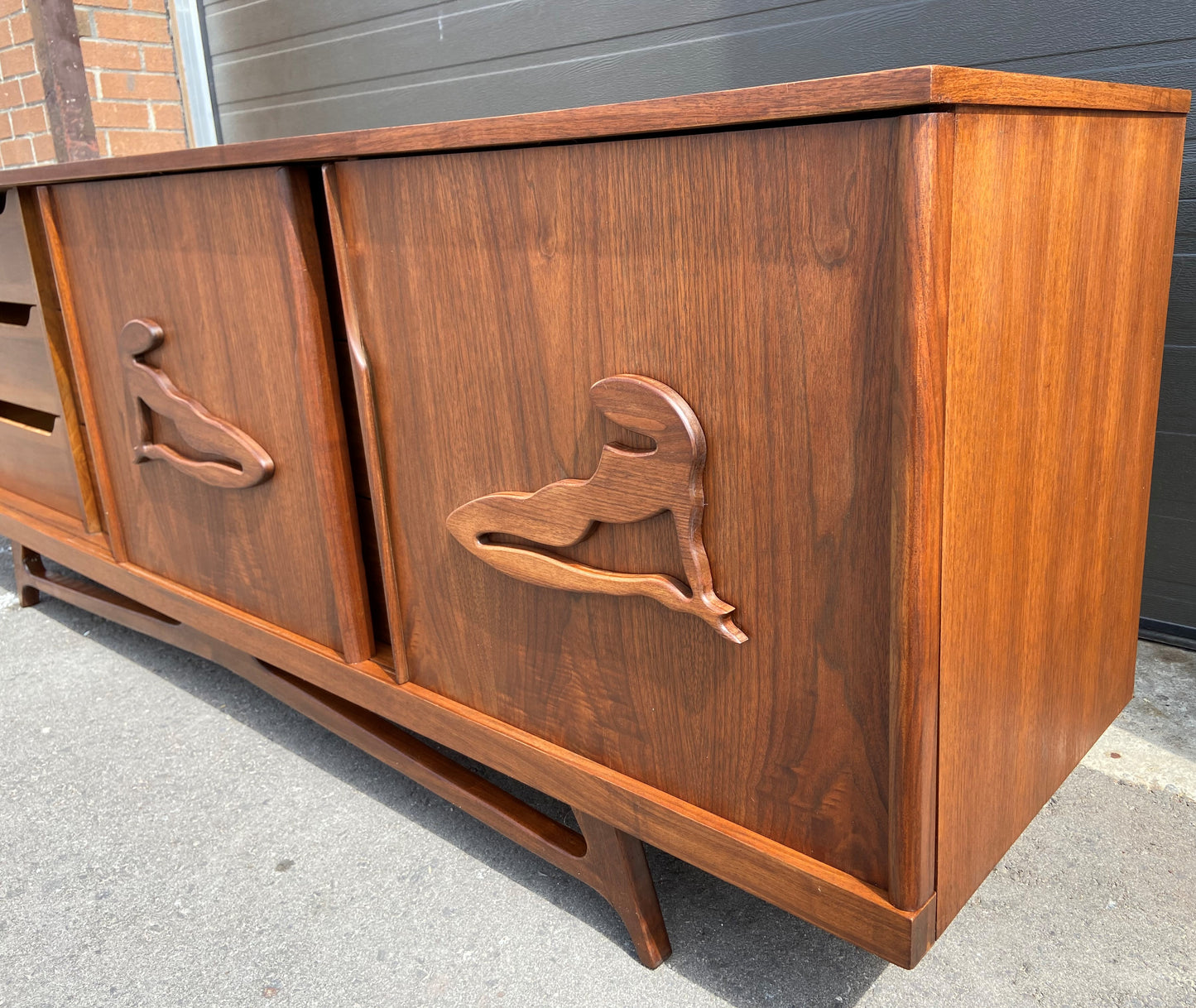 REFINISHED MCM Walnut Credenza or Dresser with sliding doors, PERFECT
