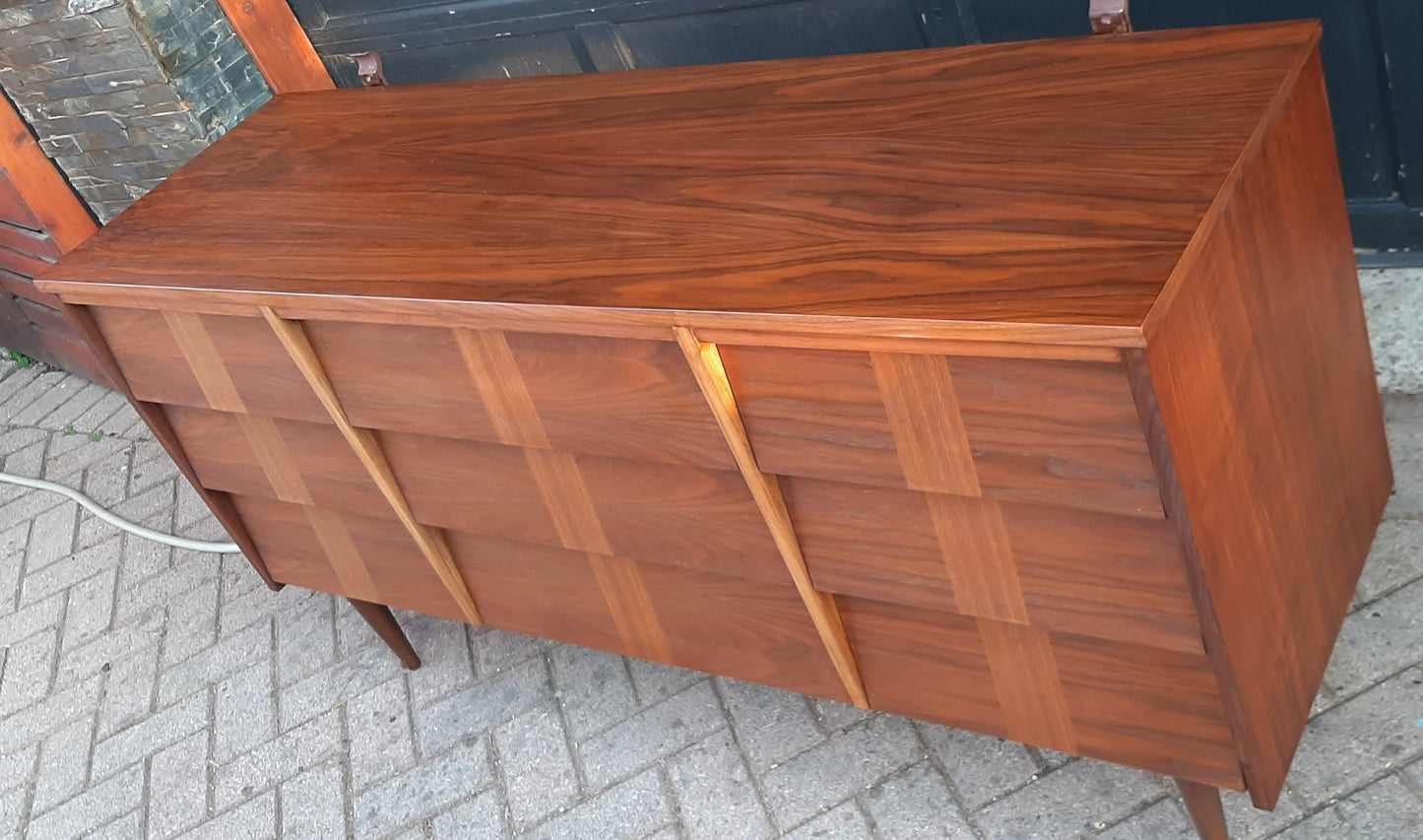 REFINISHED MCM Walnut Dresser w 9 louvered drawers 5ft PERFECT
