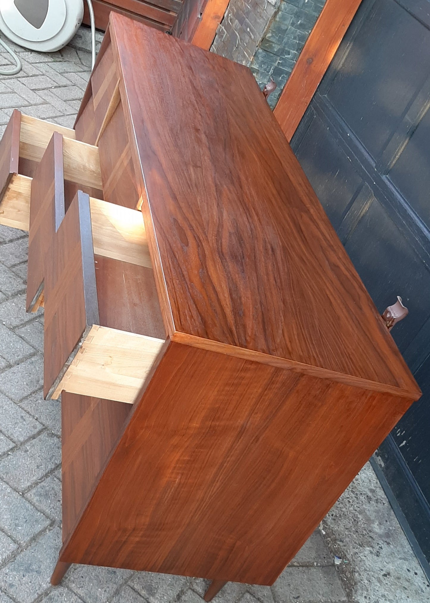 REFINISHED MCM Walnut Dresser w 9 louvered drawers 5ft PERFECT