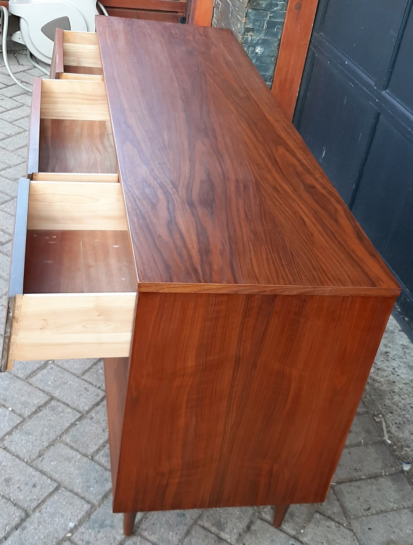 REFINISHED MCM Walnut Dresser w 9 louvered drawers 5ft PERFECT
