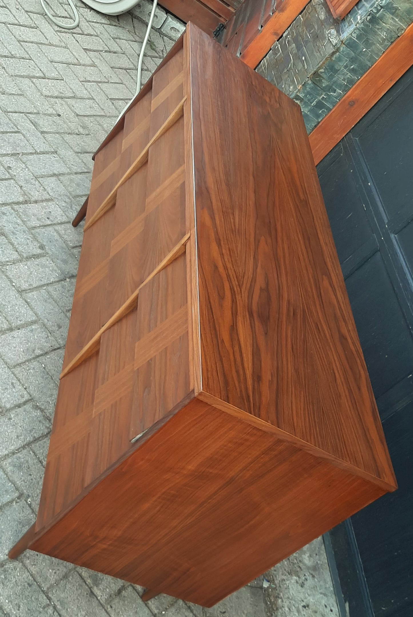 REFINISHED MCM Walnut Dresser w 9 louvered drawers 5ft PERFECT
