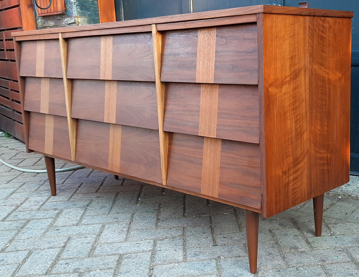 REFINISHED MCM Walnut Dresser w 9 louvered drawers 5ft PERFECT
