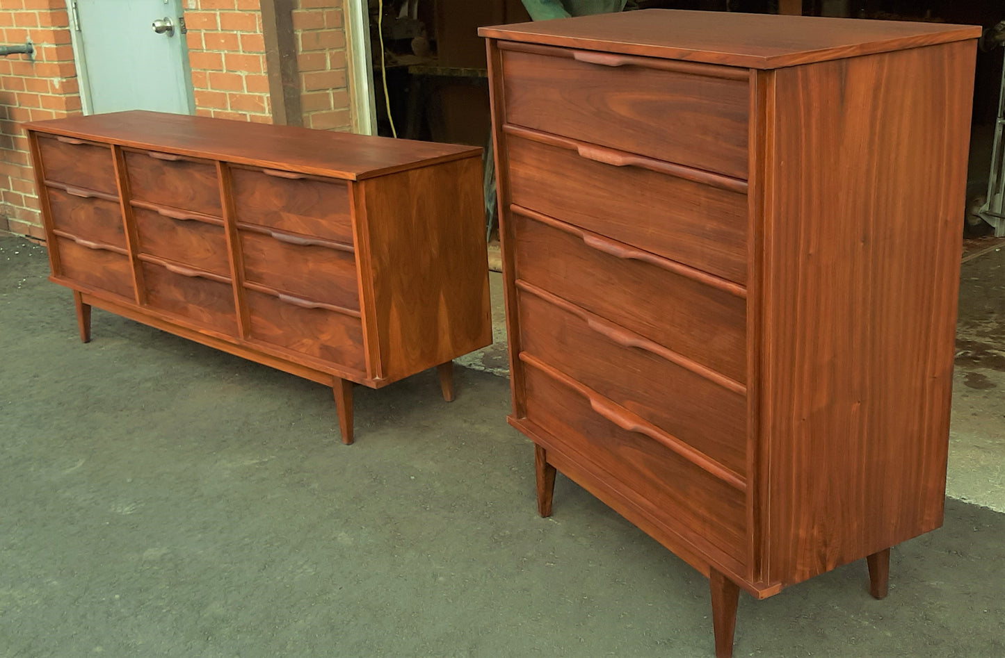 ON HOLD***REFINISHED MCM Walnut Bedroom Set of a Dresser 9 Drawers and a Tallboy, PERFECT - Mid Century Modern Toronto