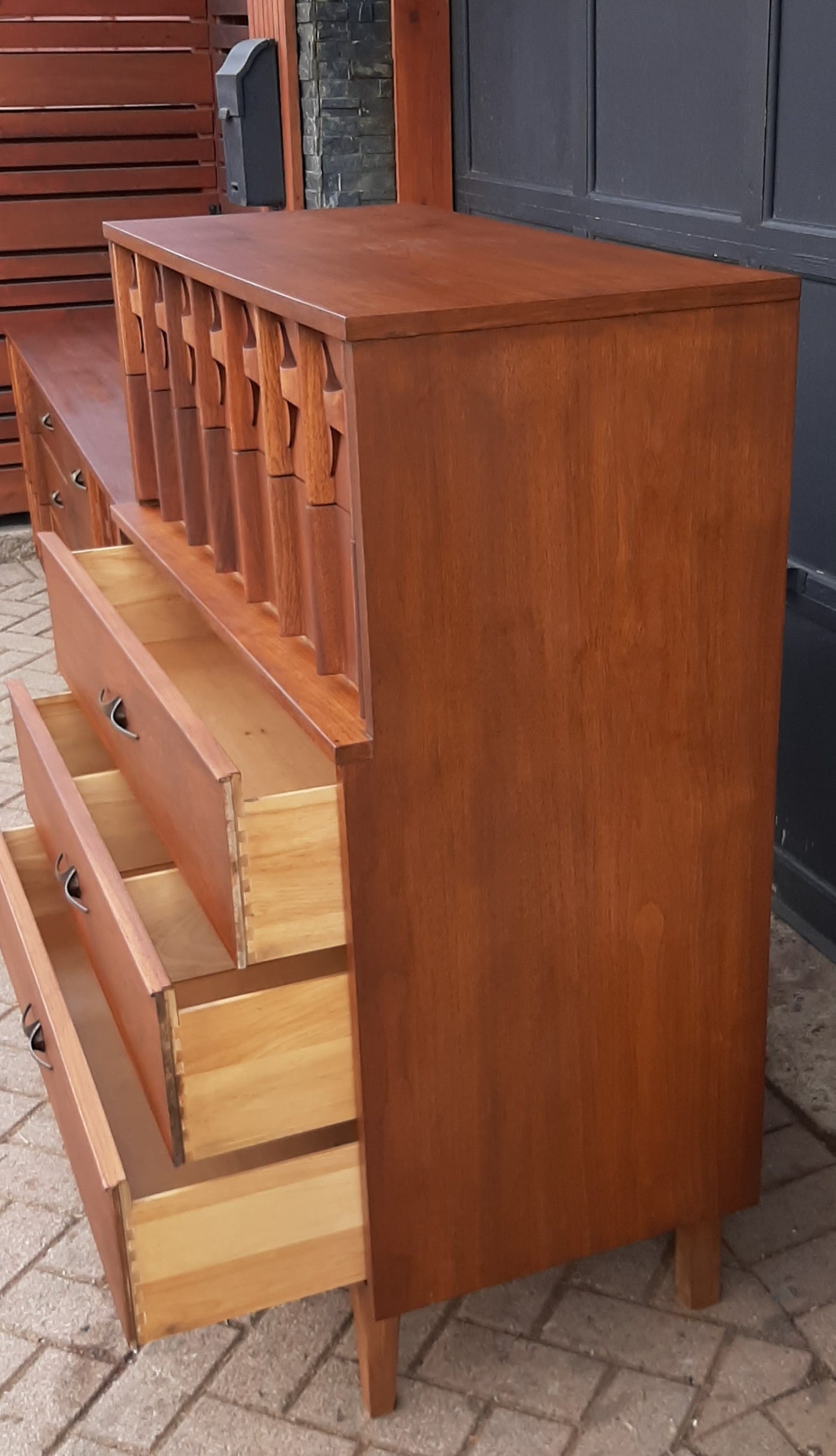 REFINISHED MCM Walnut Set of Dresser 9 drawers and Tallboy, PERFECT
