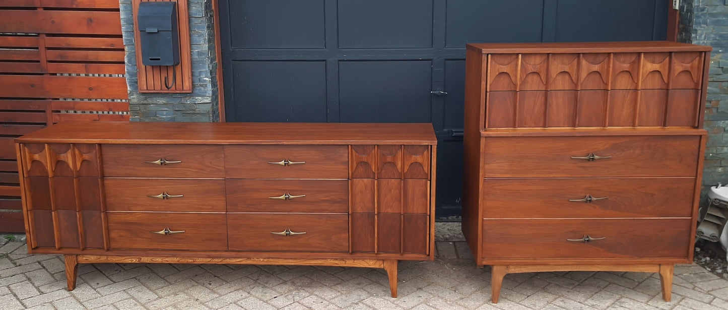 REFINISHED MCM Walnut Set of Dresser 9 drawers and Tallboy, PERFECT