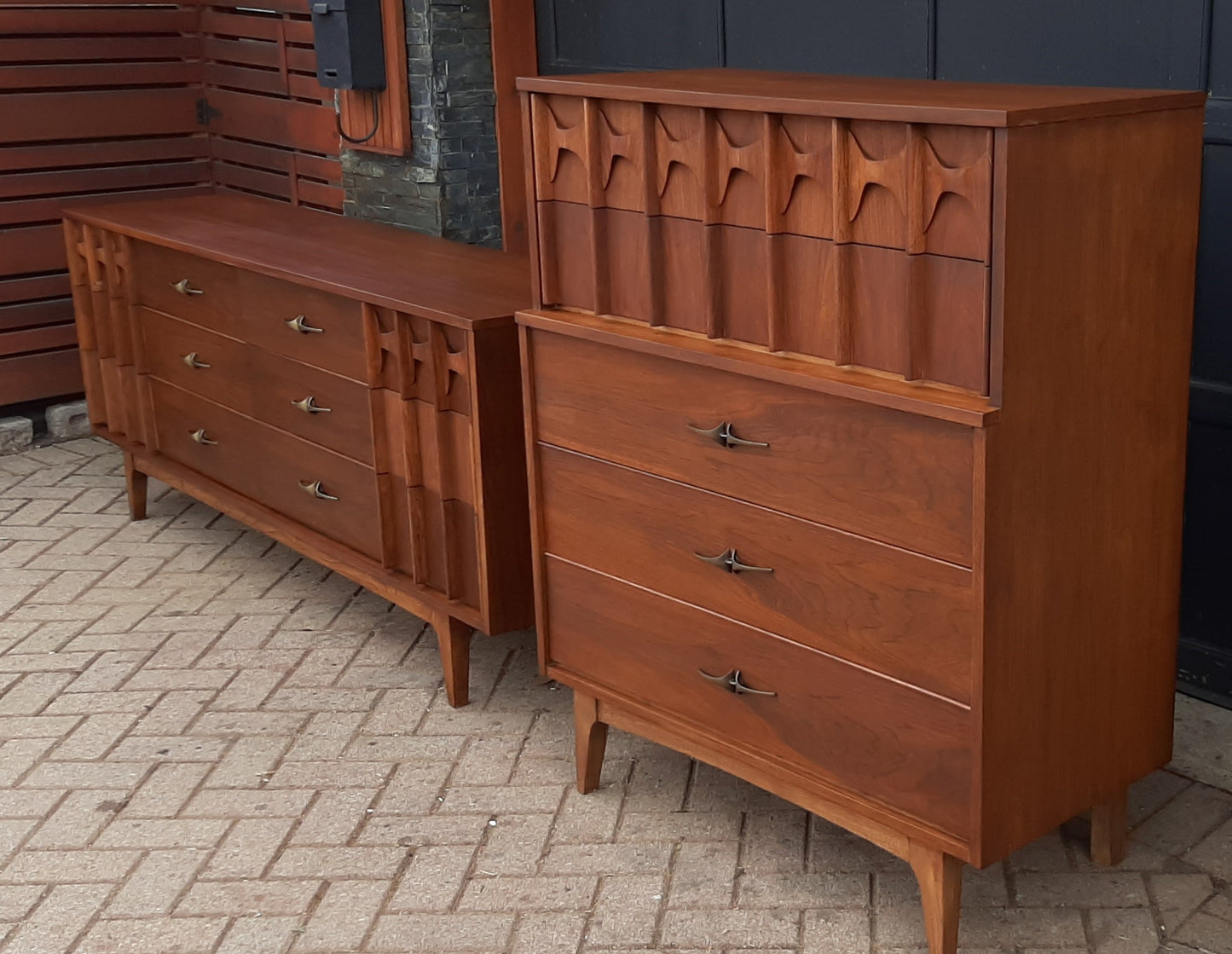 REFINISHED MCM Walnut Set of Dresser 9 drawers and Tallboy, PERFECT