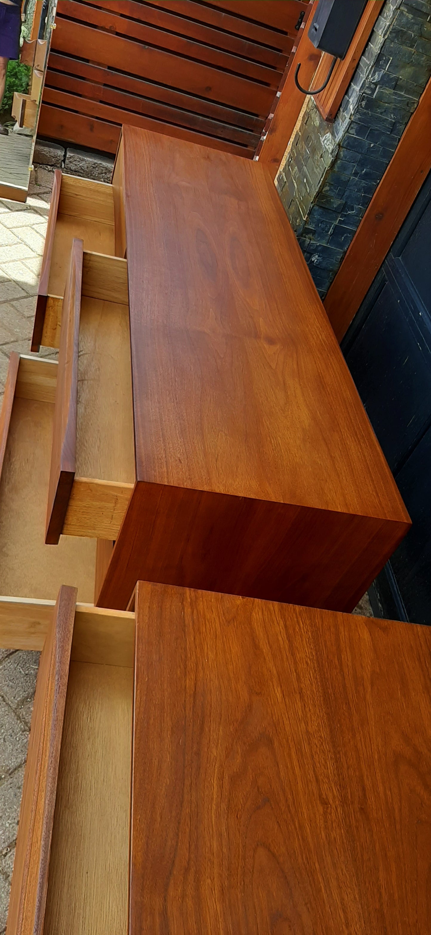 REFINISHED Mid Century Modern Walnut & Cane Bed King, 2 Dressers, 2 Nightstands