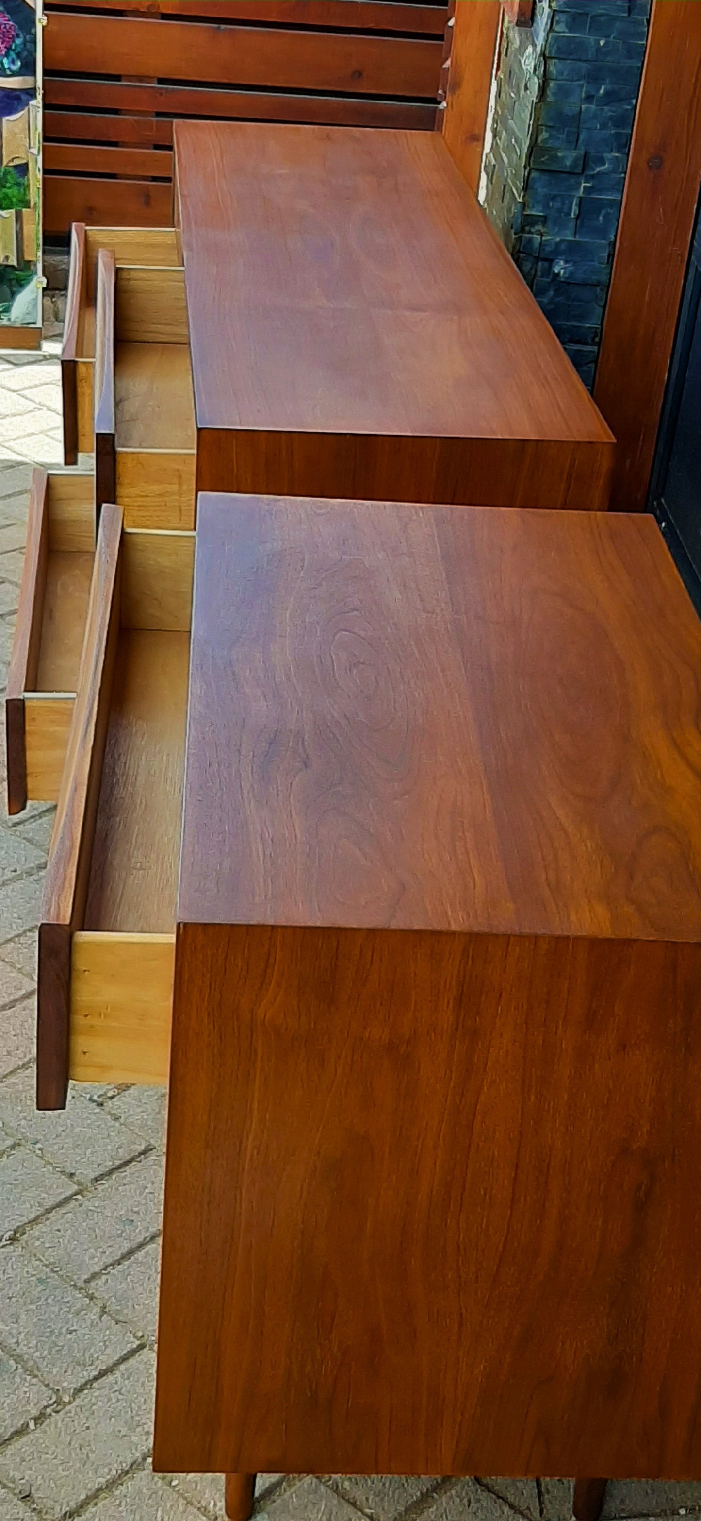REFINISHED Mid Century Modern Walnut & Cane Bed King, 2 Dressers, 2 Nightstands