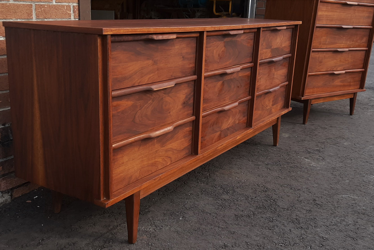 ON HOLD***REFINISHED MCM Walnut Bedroom Set of a Dresser 9 Drawers and a Tallboy, PERFECT - Mid Century Modern Toronto