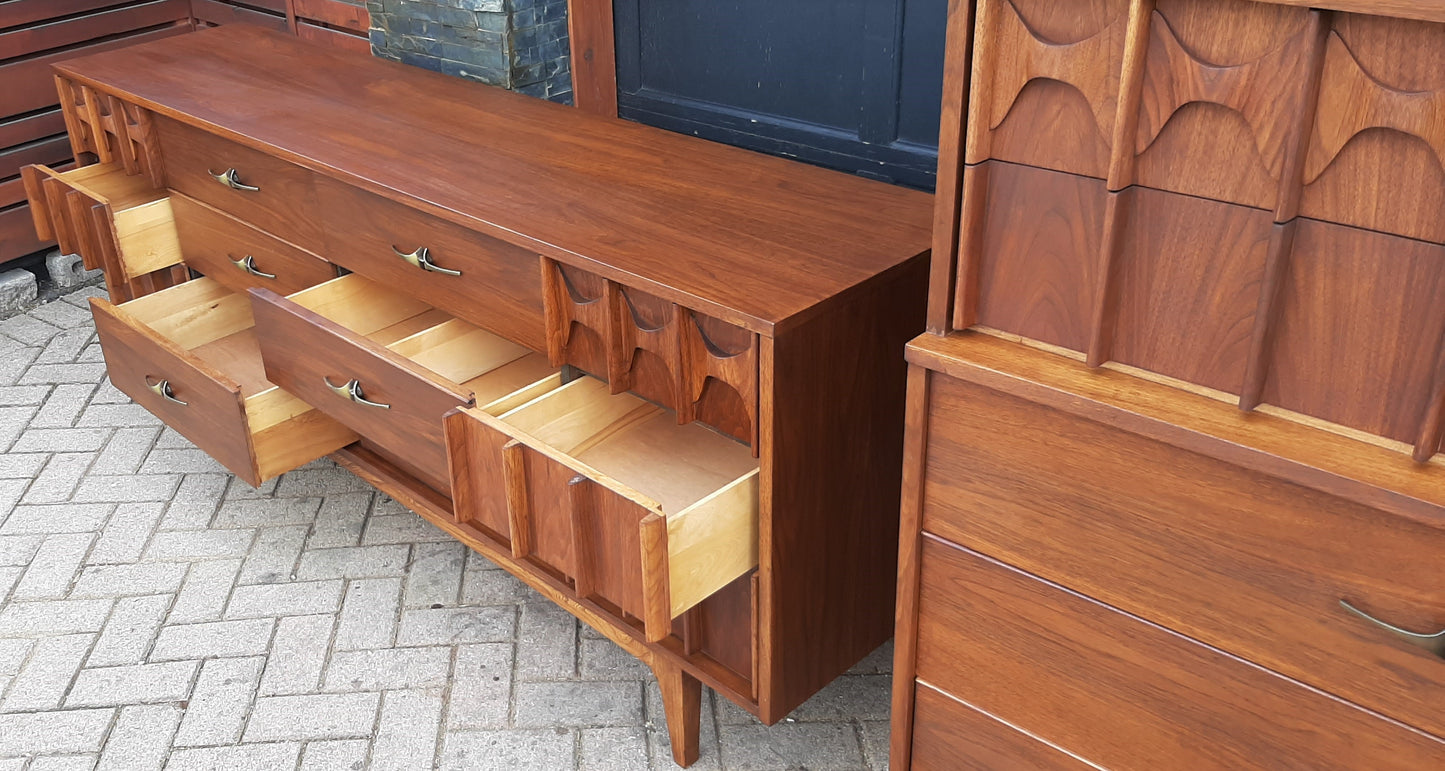 REFINISHED MCM Walnut Set of Dresser 9 drawers and Tallboy, PERFECT