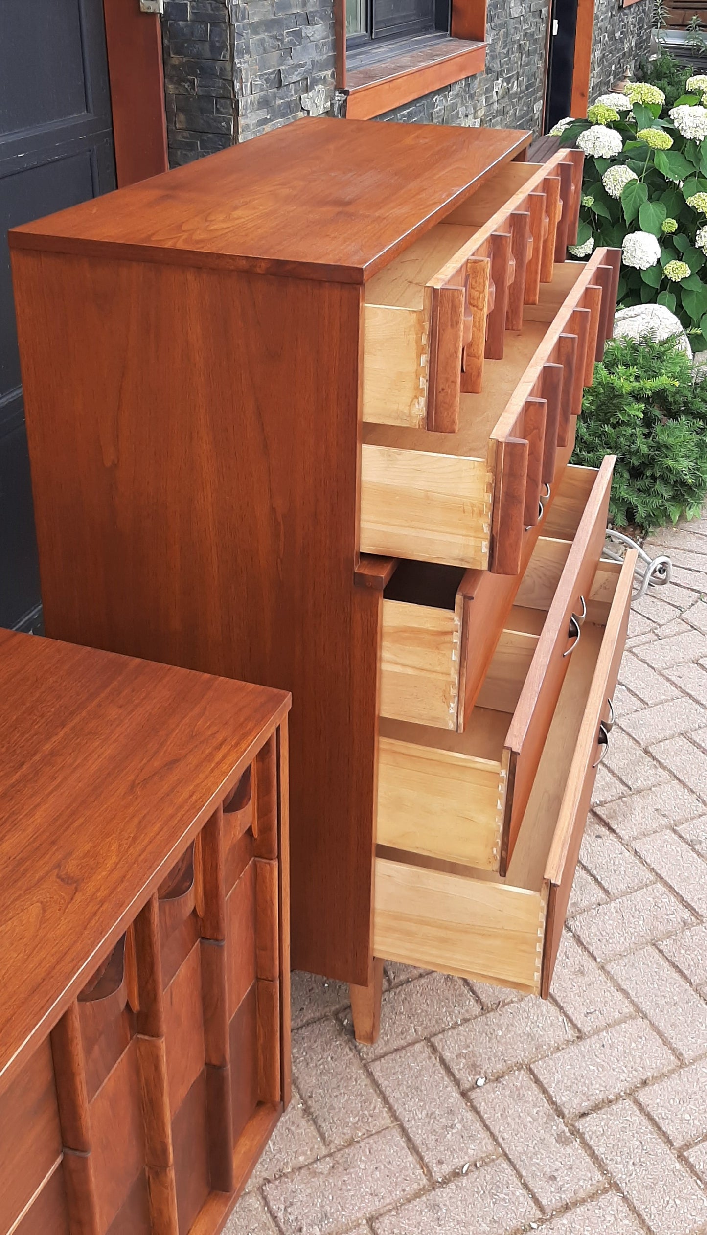 REFINISHED MCM Walnut Set of Dresser 9 drawers and Tallboy, PERFECT