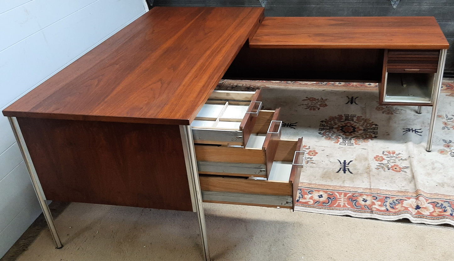 REFINISHED Iconic MCM Executive Walnut Desk L- Shaped by Jacques Guilion PERFECT - Mid Century Modern Toronto