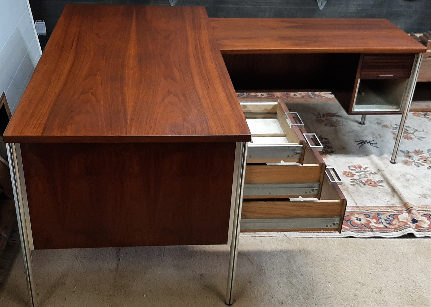 REFINISHED Iconic MCM Executive Walnut Desk L- Shaped by Jacques Guilion PERFECT - Mid Century Modern Toronto