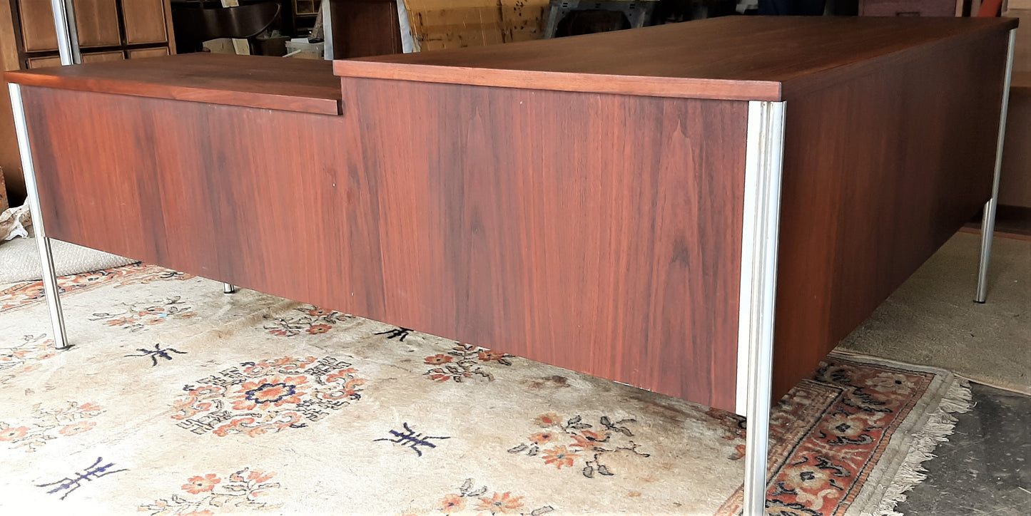 REFINISHED Iconic MCM Executive Walnut Desk L- Shaped by Jacques Guilion PERFECT - Mid Century Modern Toronto