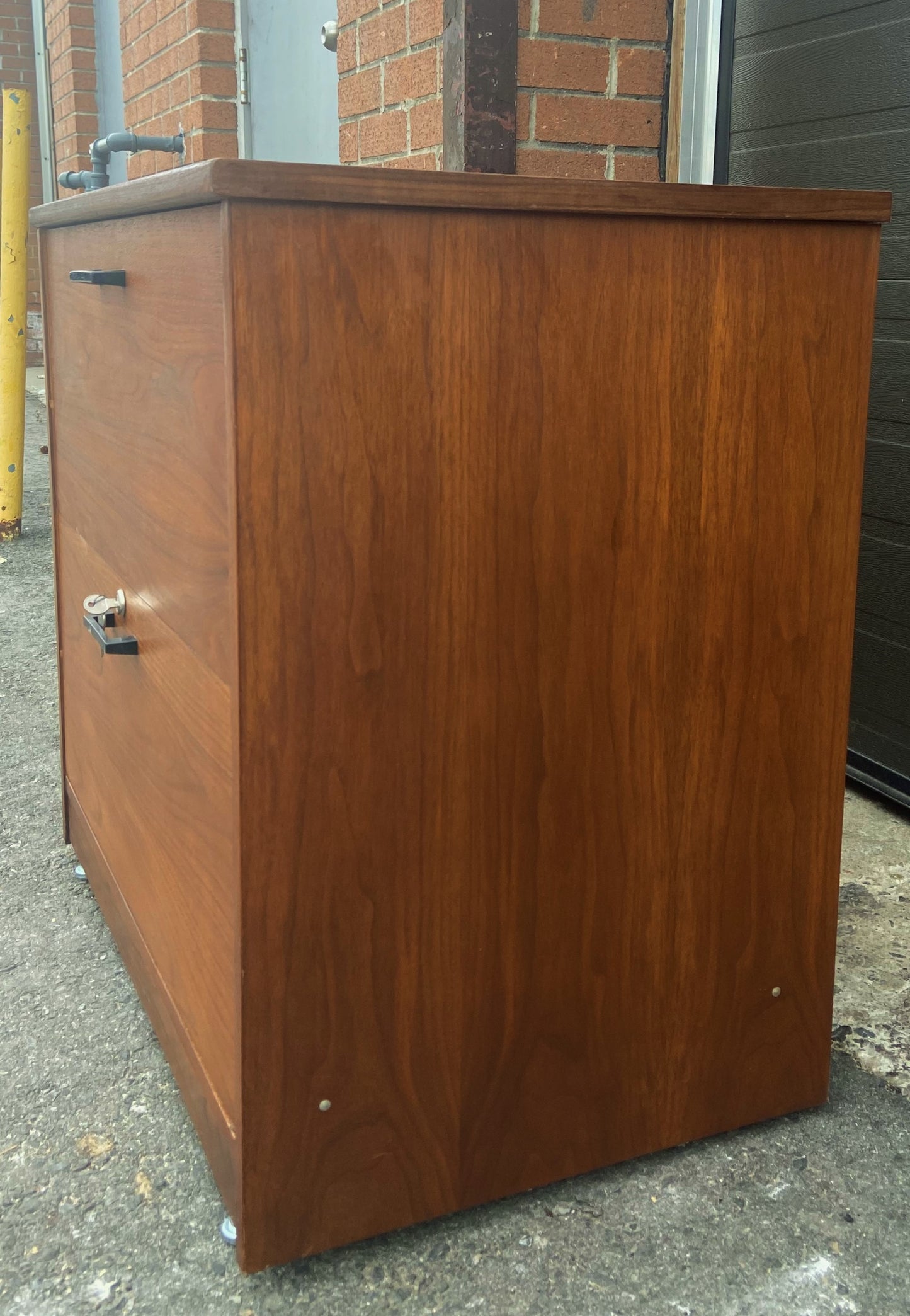 RESTORED Mid Century Modern walnut filing cabinet w finished back 31.5"