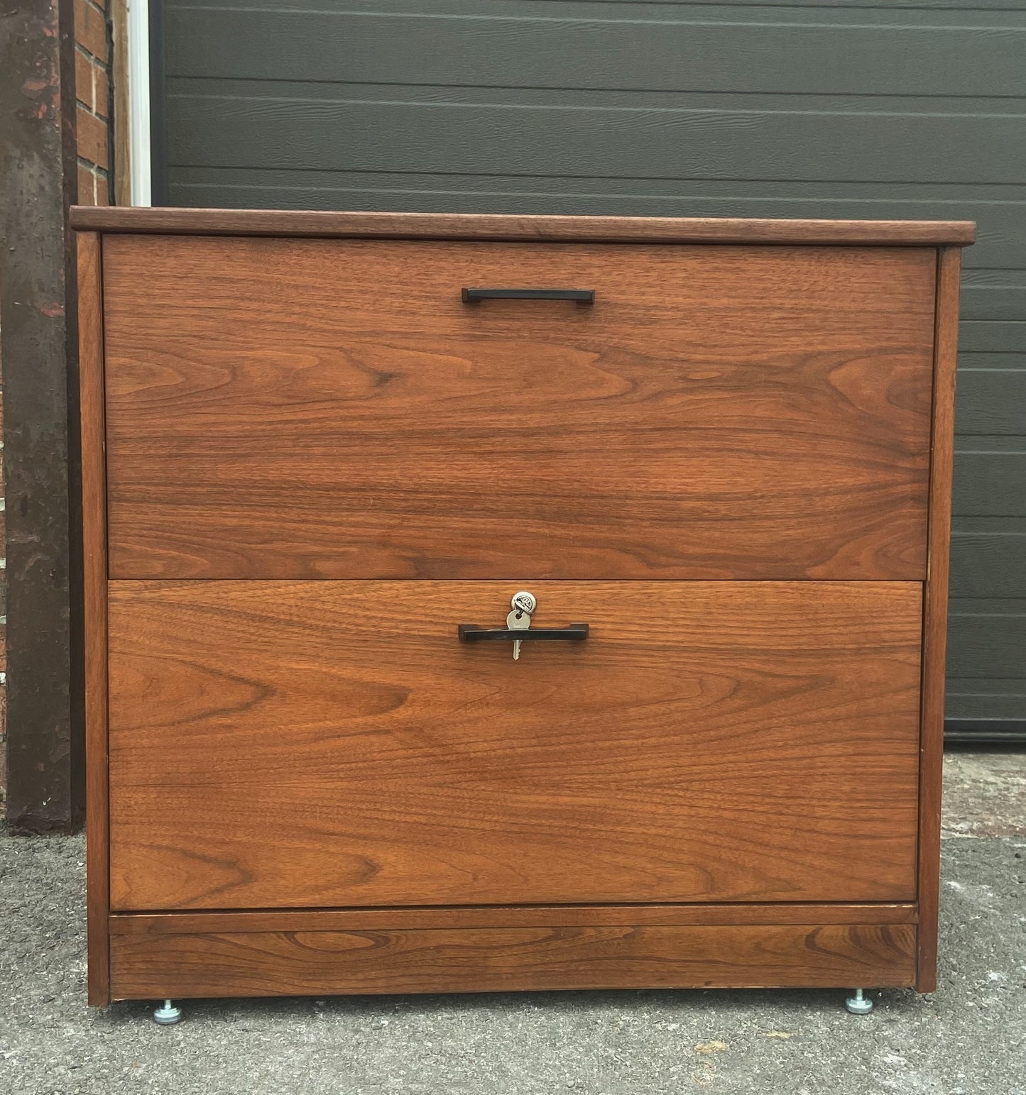 RESTORED Mid Century Modern walnut filing cabinet w finished back 31.5"