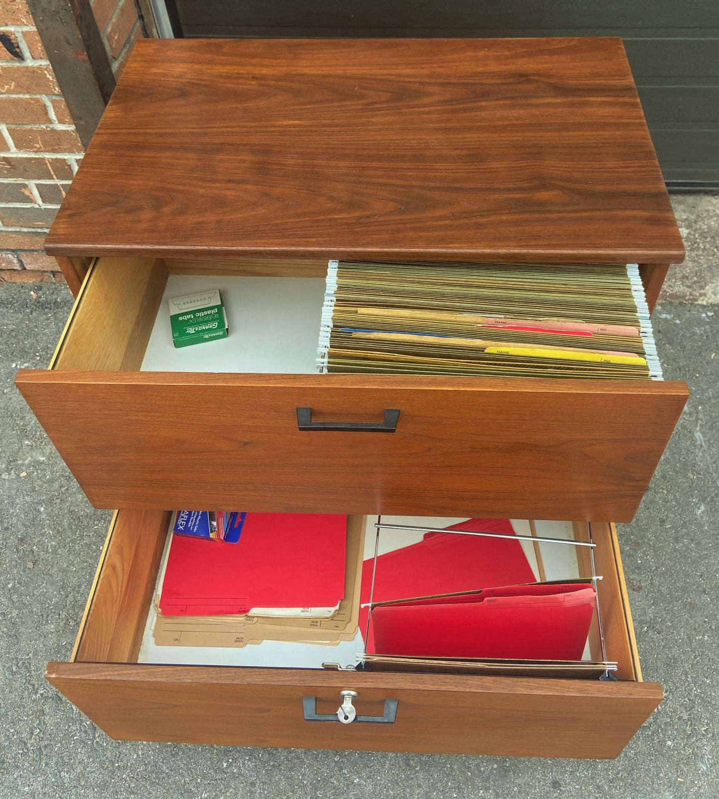 RESTORED Mid Century Modern walnut filing cabinet w finished back 31.5"