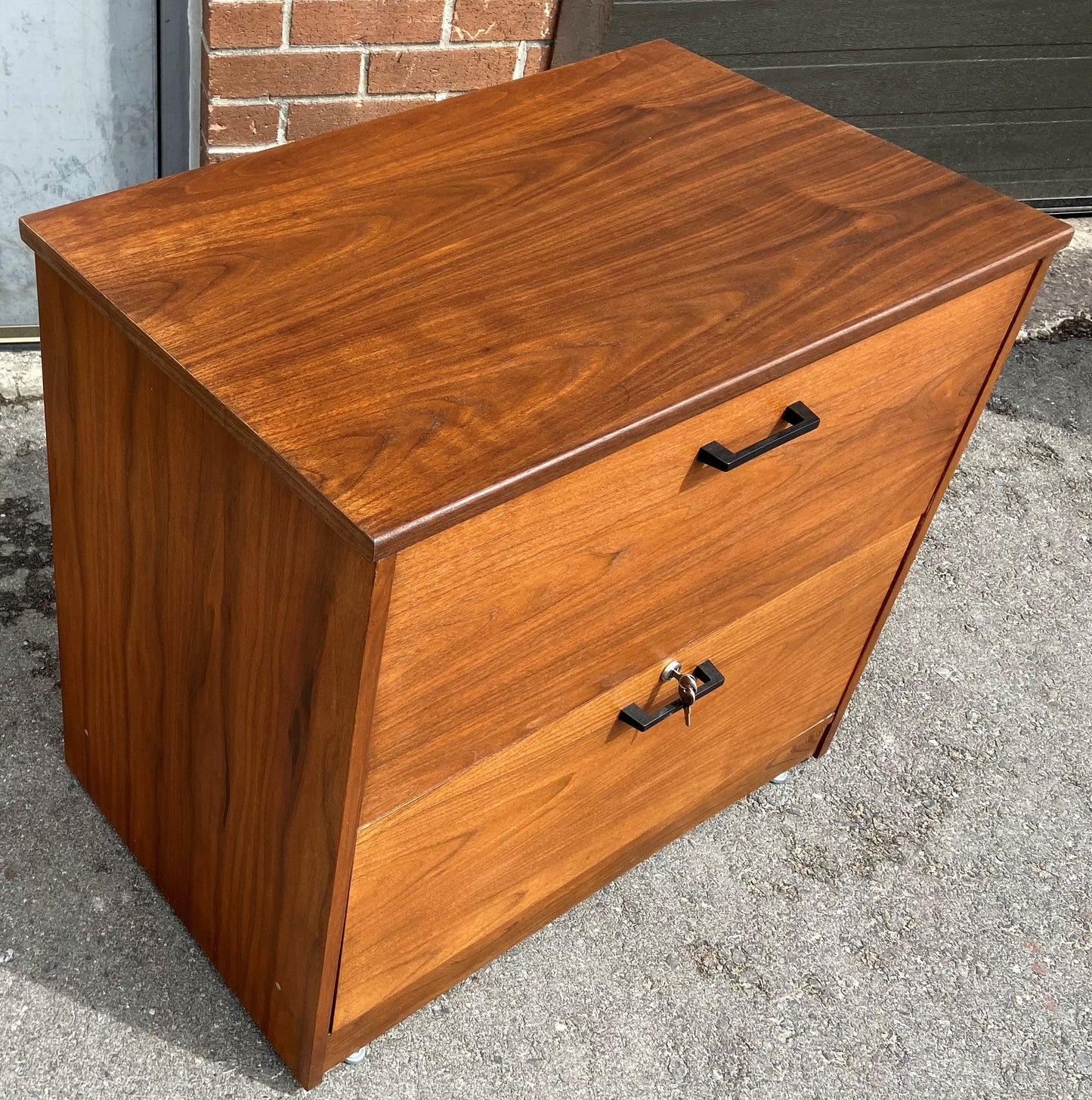RESTORED Mid Century Modern walnut filing cabinet w finished back 31.5"