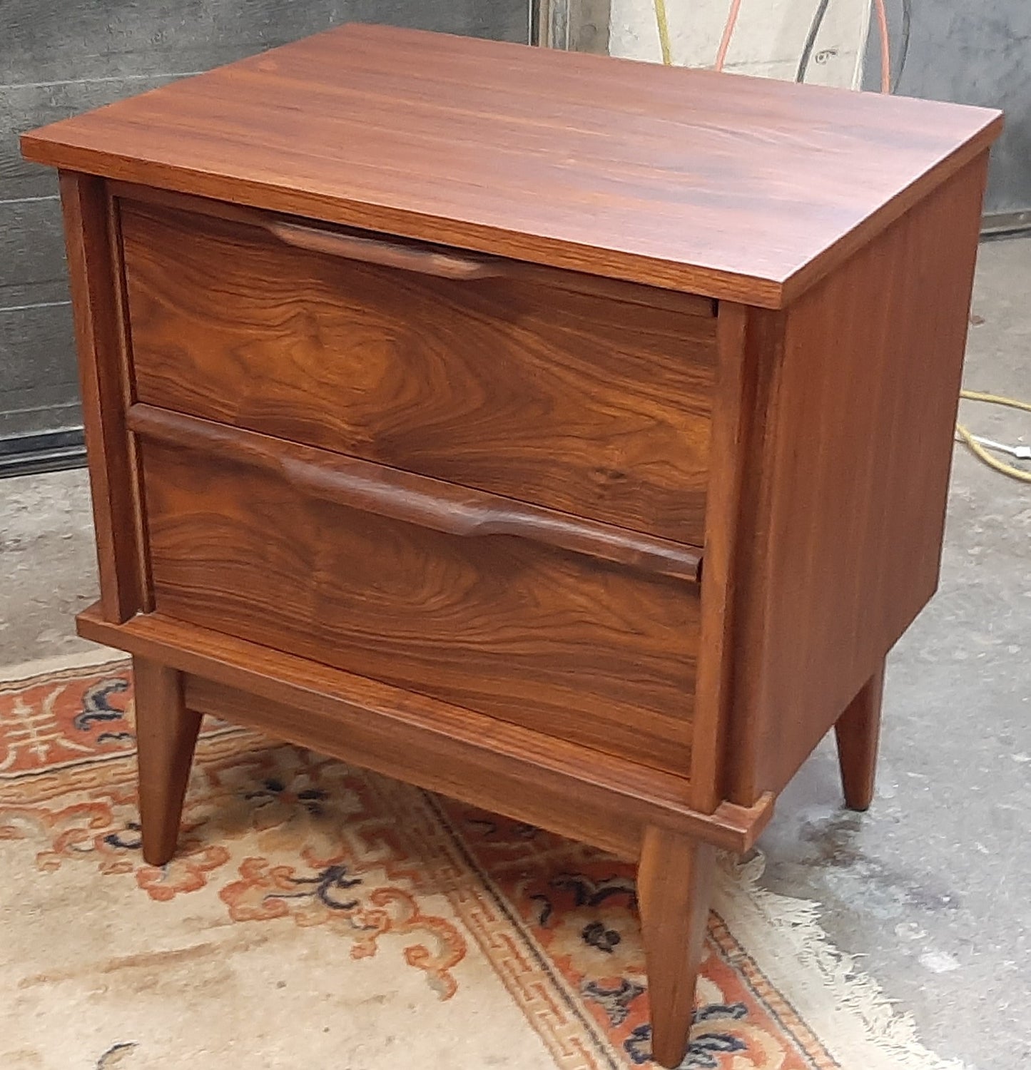REFINISHED MCM Walnut Nightstand w 2 drawers, PERFECT, only one available - Mid Century Modern Toronto
