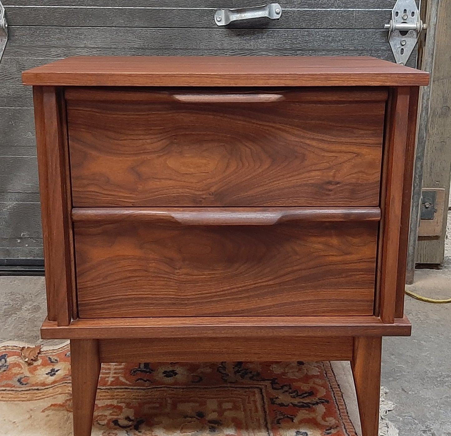 REFINISHED MCM Walnut Nightstand w 2 drawers, PERFECT, only one available - Mid Century Modern Toronto