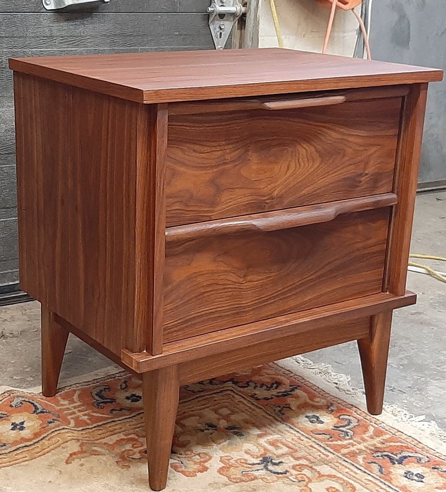 REFINISHED MCM Walnut Nightstand w 2 drawers, PERFECT, only one available - Mid Century Modern Toronto