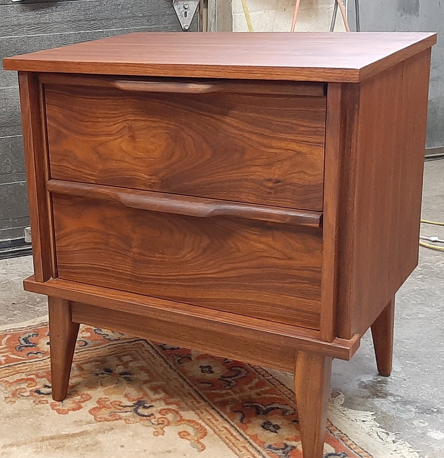 REFINISHED MCM Walnut Nightstand w 2 drawers, PERFECT, only one available - Mid Century Modern Toronto