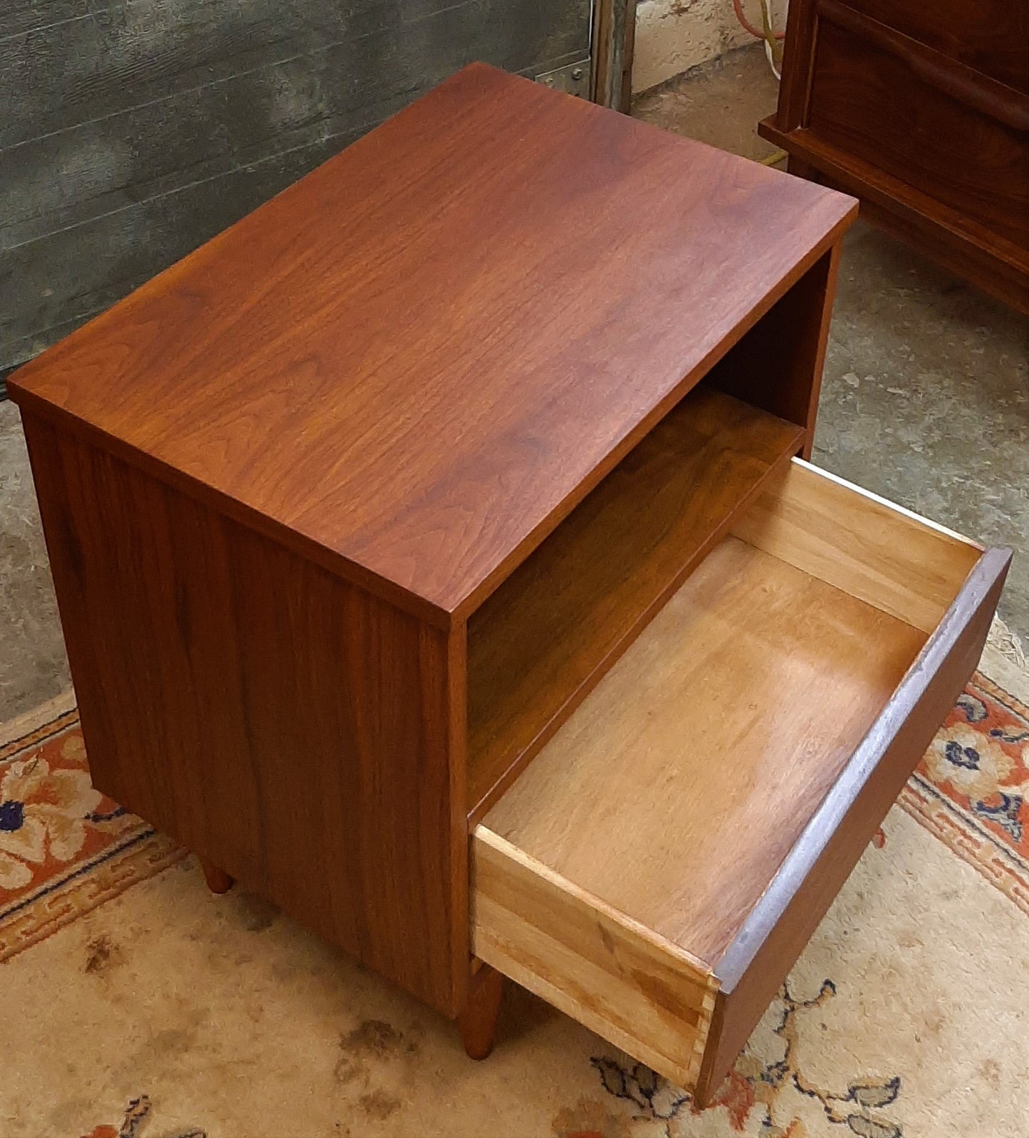 REFINISHED MCM Walnut Nightstand, PERFECT, only one available - Mid Century Modern Toronto