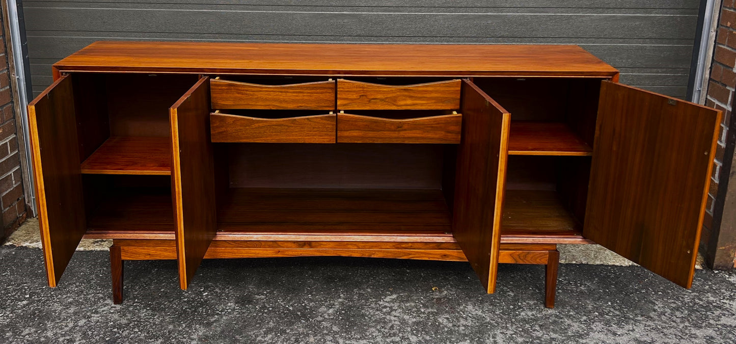REFINISHED Mid Century Modern Walnut Sideboard Buffet, 72"