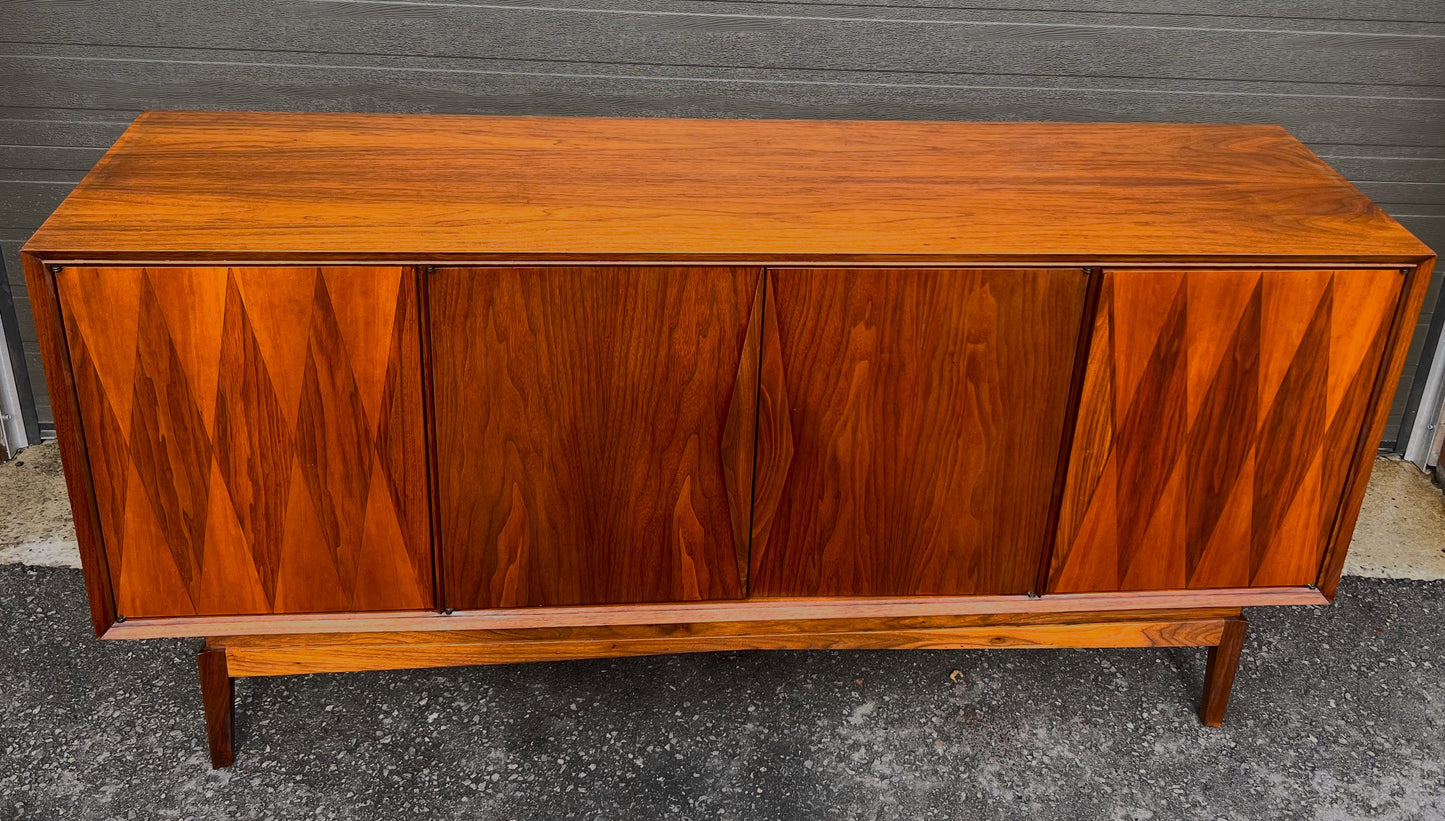 REFINISHED Mid Century Modern Walnut Sideboard Buffet, 72"