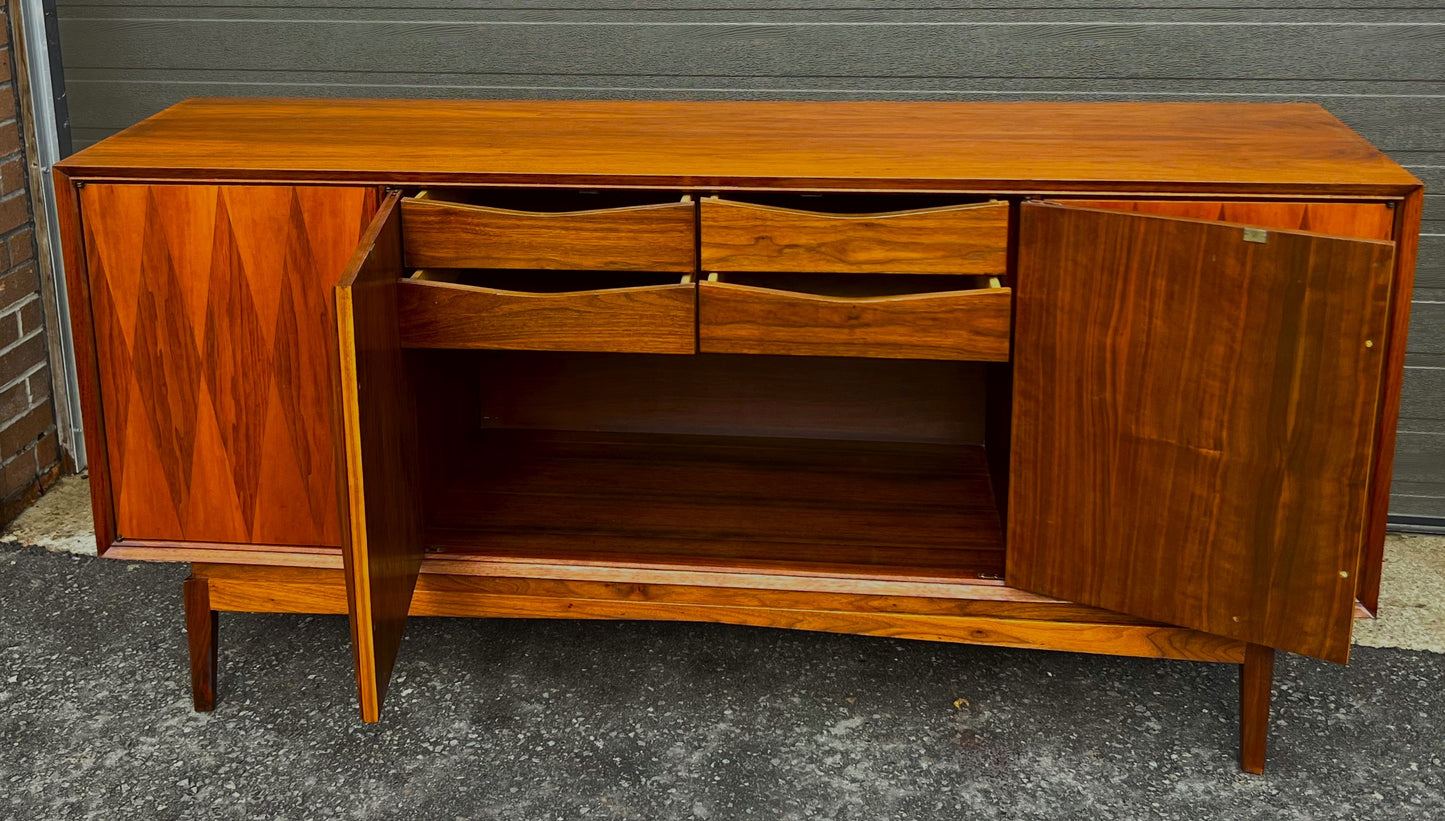 REFINISHED Mid Century Modern Walnut Sideboard Buffet, 72"