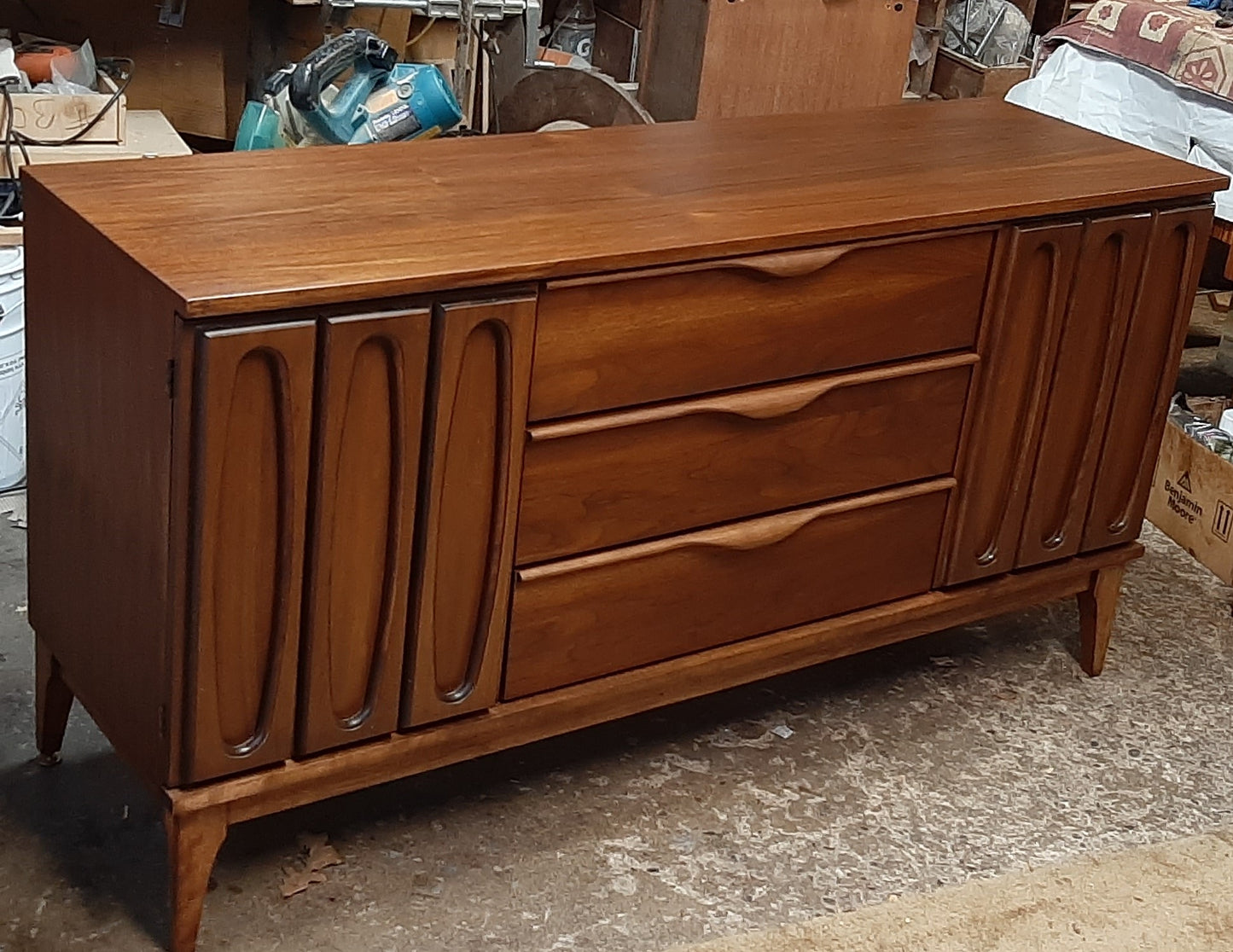 REFINISHED MCM Walnut Buffet Sideboard 5 ft Perfect