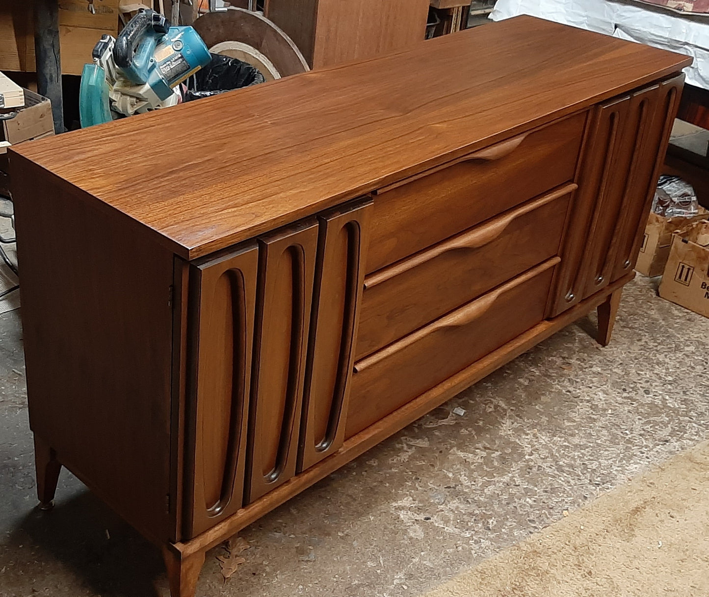 REFINISHED MCM Walnut Buffet Sideboard 5 ft Perfect