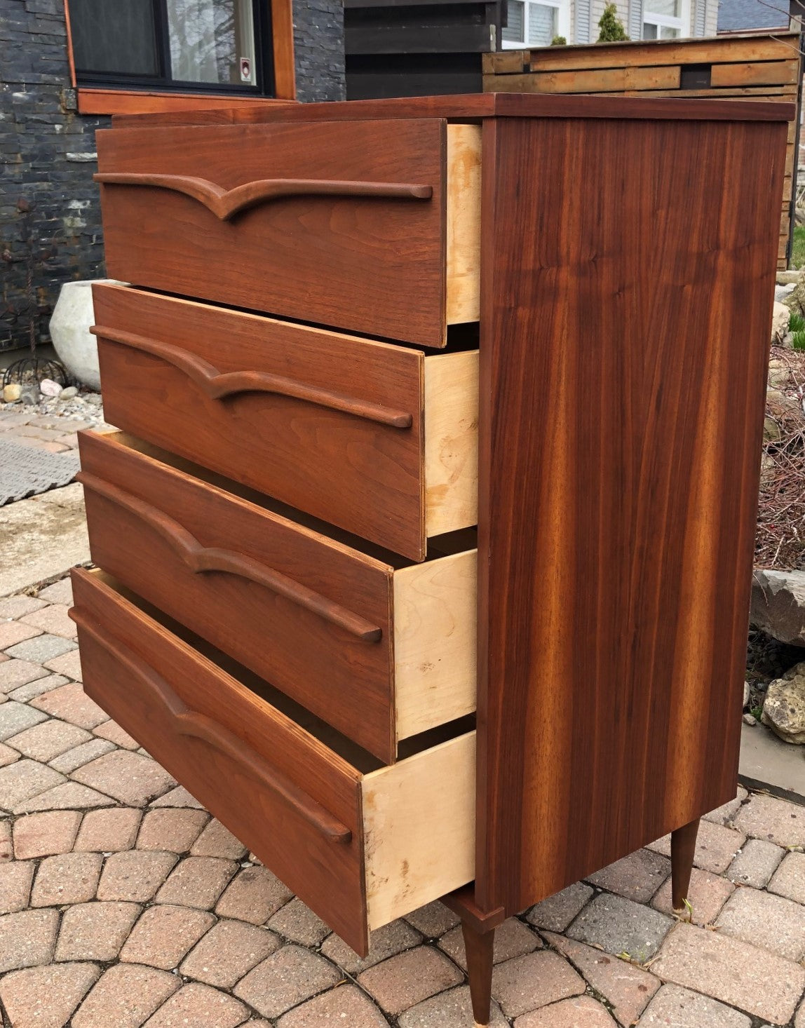 REFINISHED MCM Walnut Tallboy dresser, PERFECT, compact 32" - Mid Century Modern Toronto