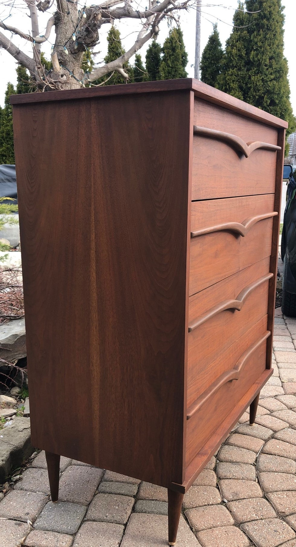REFINISHED MCM Walnut Tallboy dresser, PERFECT, compact 32" - Mid Century Modern Toronto