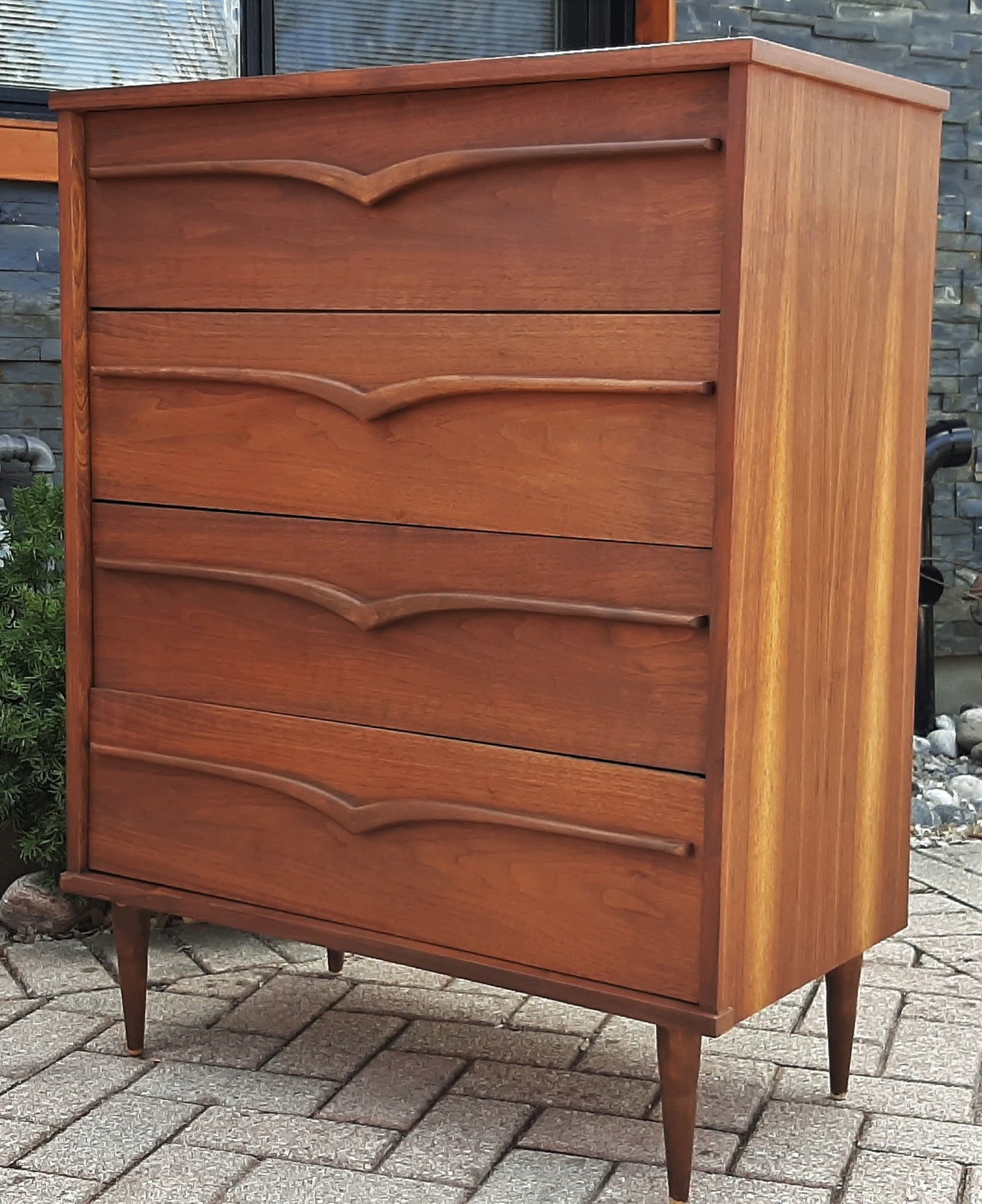 REFINISHED MCM Walnut Tallboy dresser, PERFECT, compact 32" - Mid Century Modern Toronto
