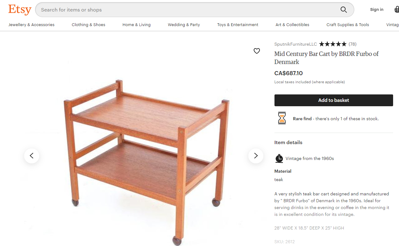 REFINISHED Danish MCM Teak Bar Cart by BRDR Furbo, Denmark, PERFECT - Mid Century Modern Toronto