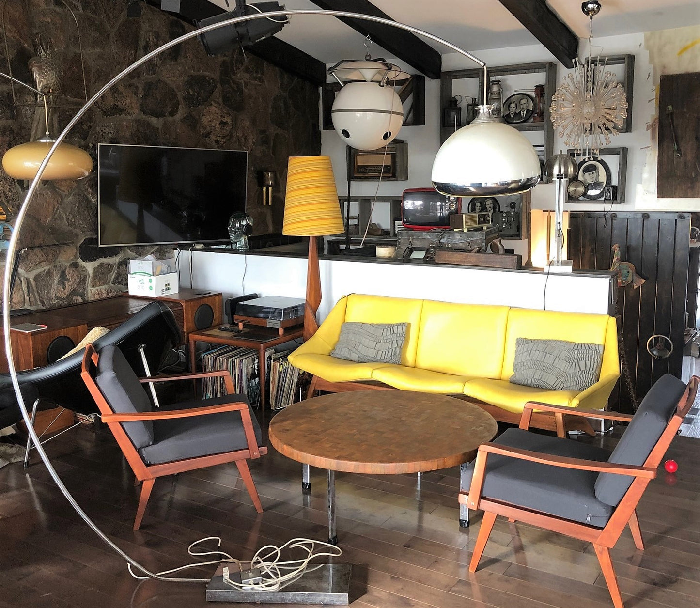 Vintage Mid Century Modern Arc Lamp, chrome & white, large - Mid Century Modern Toronto