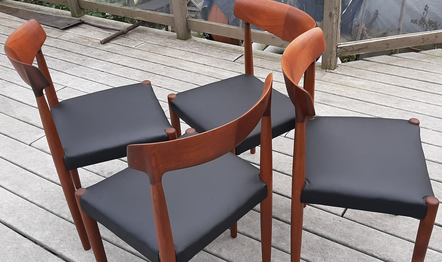 4 REFINISHED MCM Teak Chairs by Knud Faerch REUPHOLSTERED in Real Leather, model 343, PERFECT - Mid Century Modern Toronto