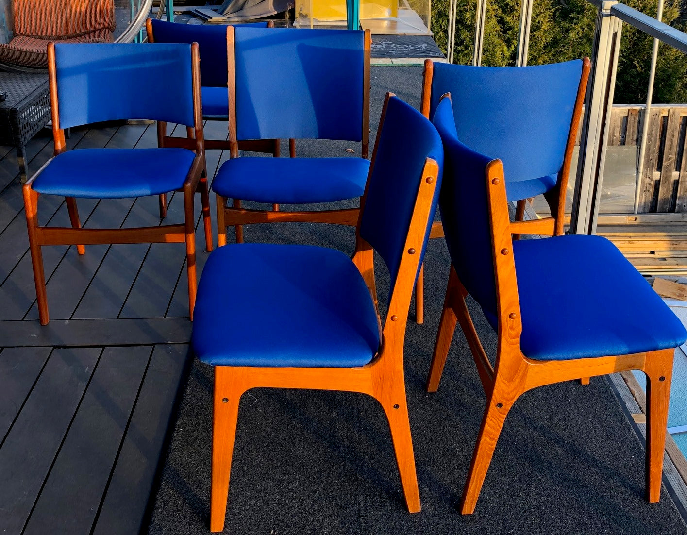 4 MCM Teak Chairs by Johannes Andersen RESTORED REUPHOLSTERED in Maharam fabric, each $179, PERFECT - Mid Century Modern Toronto